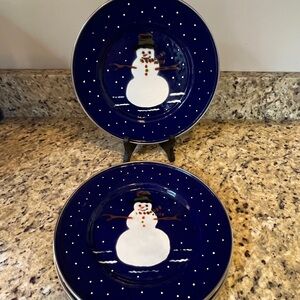 Enamel Snowman Dinner Plates Denise Harvey 1997